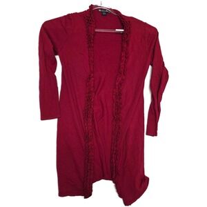 Michelle Nicole Cardigan Sweater Womens Large Red Ruffle Open Front Longline